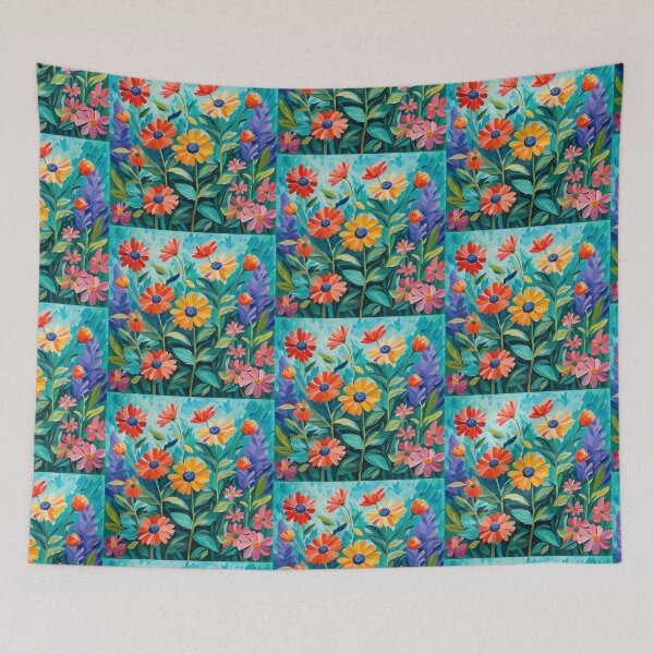 Item preview, Colourful red, purple, orange, blue wildflowers painting designed and sold by Coolparrotgirl.