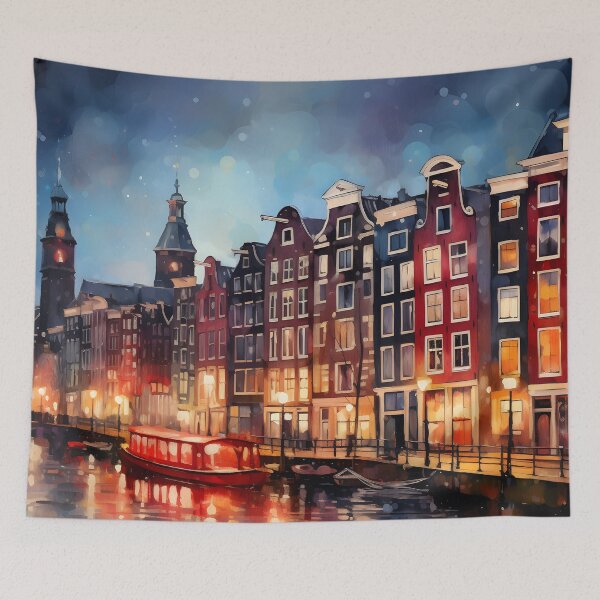 Item preview, Amsterdam redlight district, watercolor painting, city landscape, Amsterdam souvenir, Netherlands cityscape, Holland travel designed and sold by SpettacolArte.