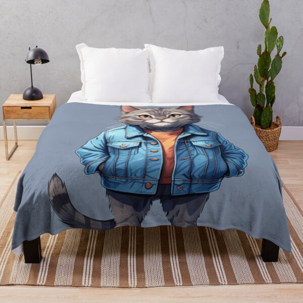 Item preview, Gray Cat in Denim Jacket designed and sold by PierreAlbijanic.