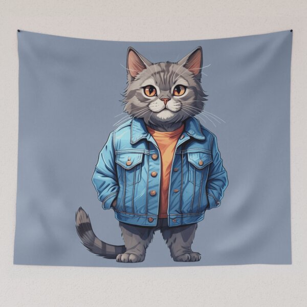 Item preview, Gray Cat in Denim Jacket designed and sold by PierreAlbijanic.