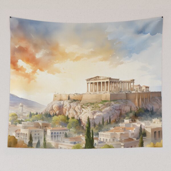 Item preview, Athens acropolis, watercolor painting, ancient monuments, city landscape, Athens souvenir, Greek cityscape, Greece travel designed and sold by SpettacolArte.