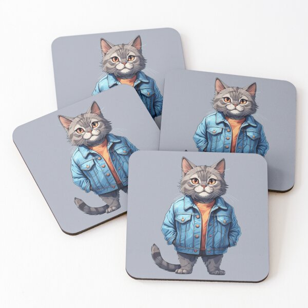 Item preview, Gray Cat in Denim Jacket designed and sold by PierreAlbijanic.