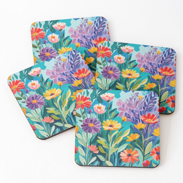 Item preview, Colourful red, purple, orange, blue and purple leafs wildflowers painting designed and sold by Coolparrotgirl.