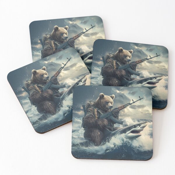 Item preview, Grizzly Bear Riding a Shark, Ocean, Waves, Soldier, Warrior designed and sold by Lumora.Studio.