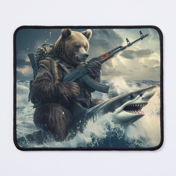 Item preview, Grizzly Bear Riding a Shark, Ocean, Waves, Soldier, Warrior designed and sold by Lumora.Studio.