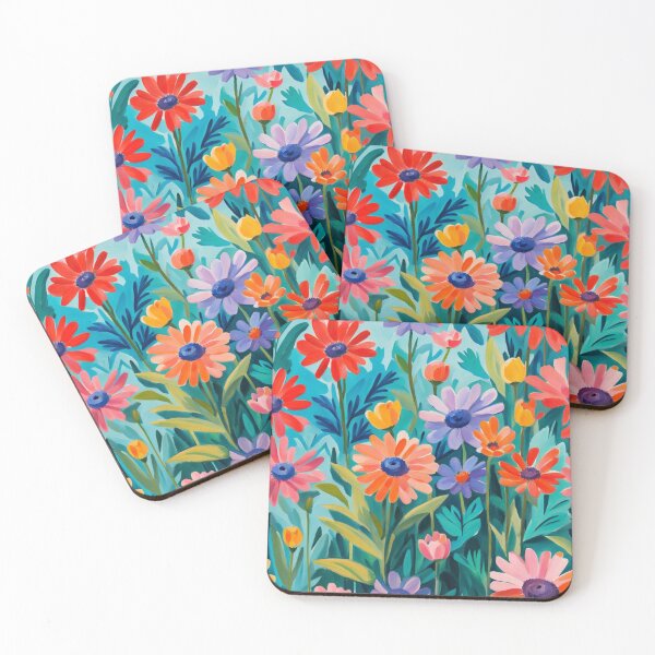 Item preview, Colourful red, purple, orange, blue wildflowers painting designed and sold by Coolparrotgirl.