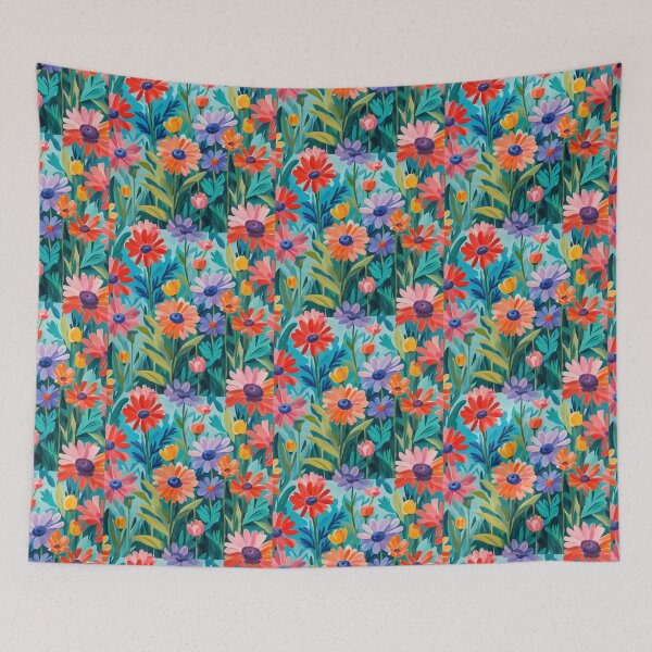 Item preview, Colourful red, purple, orange, blue wildflowers painting designed and sold by Coolparrotgirl.