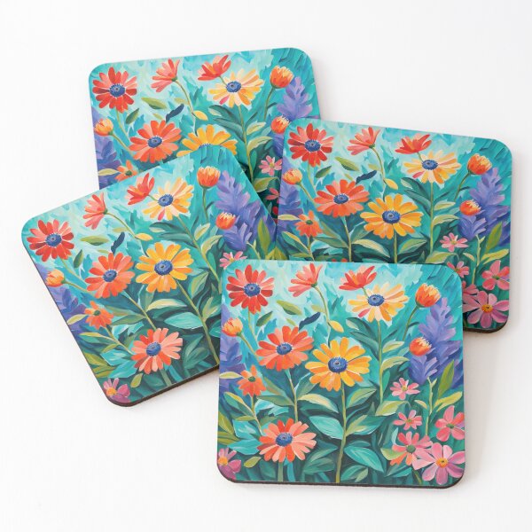 Item preview, Colourful red, purple, orange, blue wildflowers painting designed and sold by Coolparrotgirl.