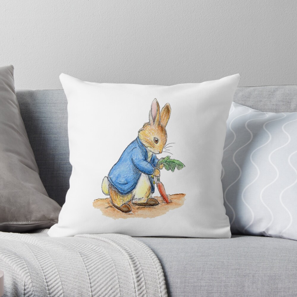 Nursery Characters, Peter Rabbit, Beatrix Potter. Throw Pillow