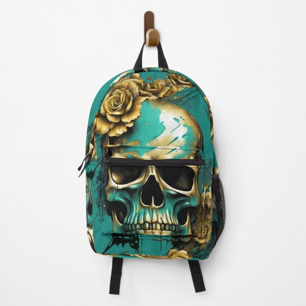 Item preview, Realistic Skull with Gold Flowers and Teal Paint designed and sold by Artsy-Appeal.