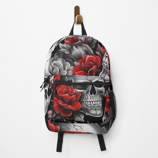 Item preview, Silver Skulls with Beautiful Red Flowers designed and sold by Artsy-Appeal.