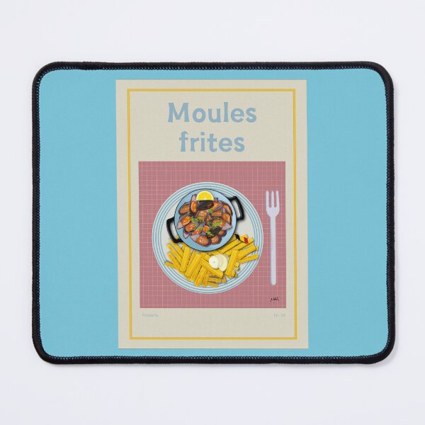 Item preview, MOULES FRITES Illustration with a bowl of mussels, French fries and mayonnaise designed and sold by Posteria.