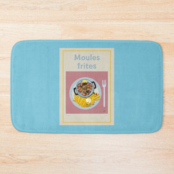 Item preview, MOULES FRITES Illustration with a bowl of mussels, French fries and mayonnaise designed and sold by Posteria.