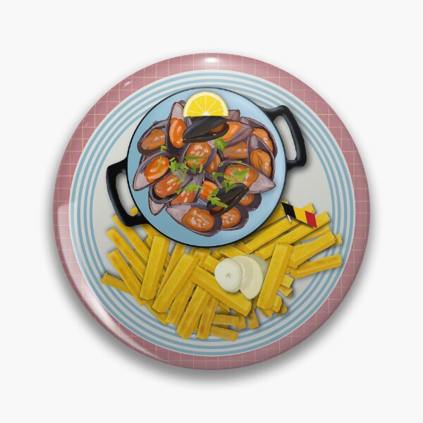 Item preview, MOULES FRITES Illustration with a bowl of mussels, French fries and mayonnaise designed and sold by Posteria.