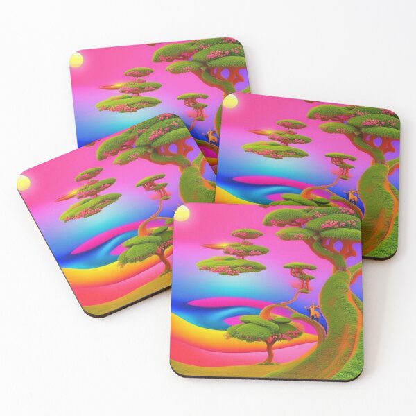 Item preview, Fantasy tree in pink, orange green  landscape abstract artpiece,  designed and sold by Coolparrotgirl.