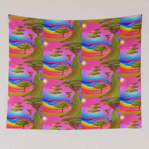 Item preview, Fantasy tree in pink, orange green  landscape abstract artpiece,  designed and sold by Coolparrotgirl.