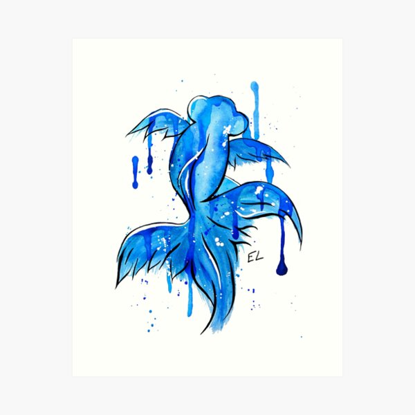 Item preview, Deep Blue Watercolor Splatter Goldfish designed and sold by GhostoftheSea.