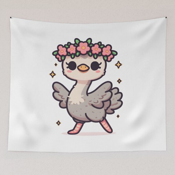 Item preview, Kawaii Ostrich With Flower Crown designed and sold by CanvasCutie.