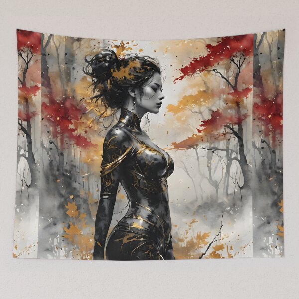 Item preview, Mythological Goddess in Golden Armor - Ink art designed and sold by ByteyCreatives.