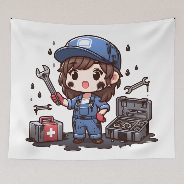 Item preview, Kawaii Mechanic: Covered In Oil Stains designed and sold by CanvasCutie.