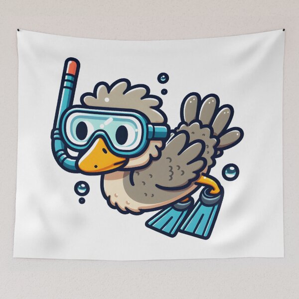 Item preview, Kawaii Ostrich With Snorkel And Flippers designed and sold by CanvasCutie.