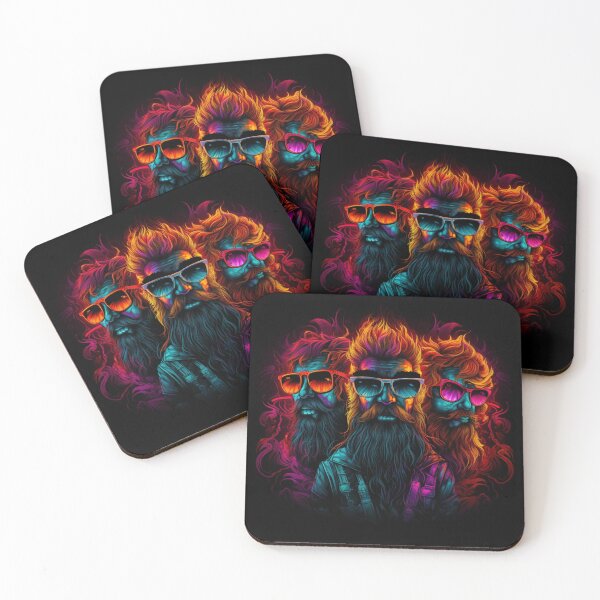 Item preview, three fiery wild men neon orange red pink turquoise red designed and sold by G-M-Designs.