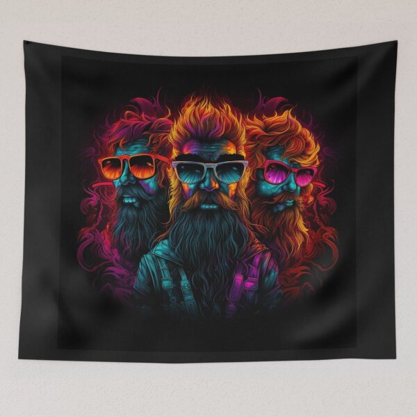 Item preview, three fiery wild men neon orange red pink turquoise red designed and sold by G-M-Designs.