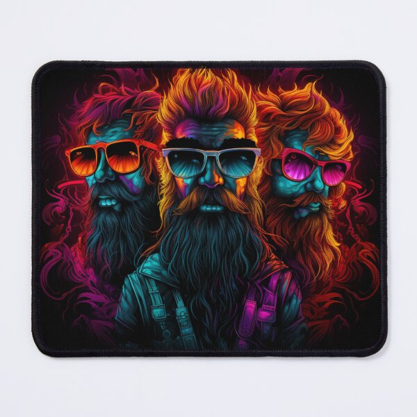 Item preview, three fiery wild men neon orange red pink turquoise red designed and sold by G-M-Designs.