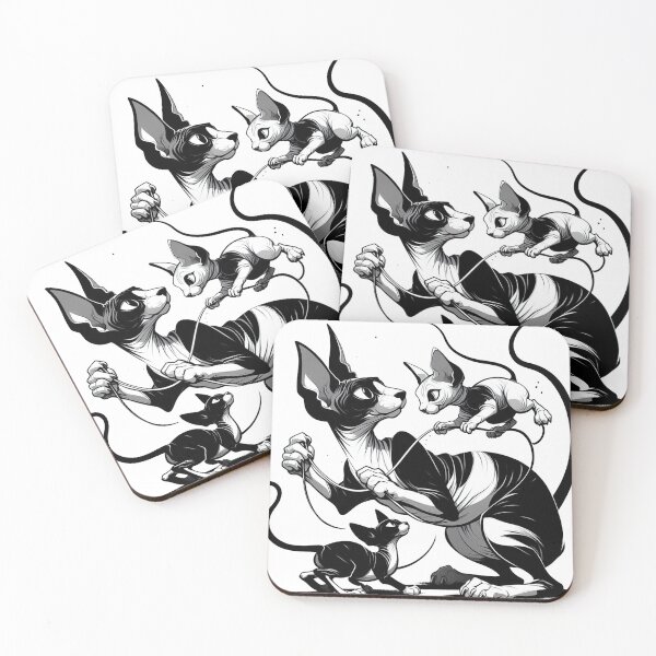 Item preview, Three cartoonish sphynx kittens are playing with threads designed and sold by Svetlana Kalaturskaia.
