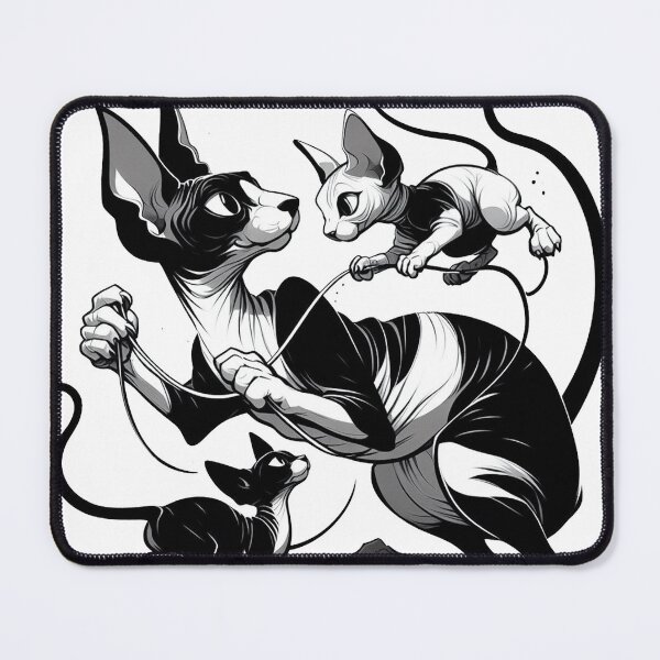 Item preview, Three cartoonish sphynx kittens are playing with threads designed and sold by Svetlana Kalaturskaia.