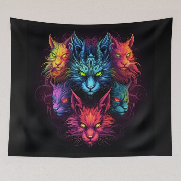 Item preview, six fiery wild animals heads neon orange red yellow pink turquoise red designed and sold by G-M-Designs.