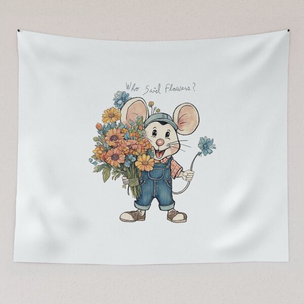 Item preview, Who Said Flowers?. Pretty Mouse With A Bouquet Of Flowers. designed and sold by ArmonyforSouls.