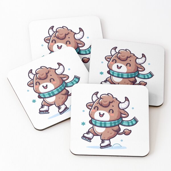 Item preview, Kawaii Playful Minotaur With Scarf Ice Skating designed and sold by CanvasCutie.