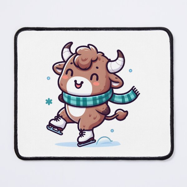 Item preview, Kawaii Playful Minotaur With Scarf Ice Skating designed and sold by CanvasCutie.