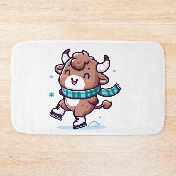 Item preview, Kawaii Playful Minotaur With Scarf Ice Skating designed and sold by CanvasCutie.