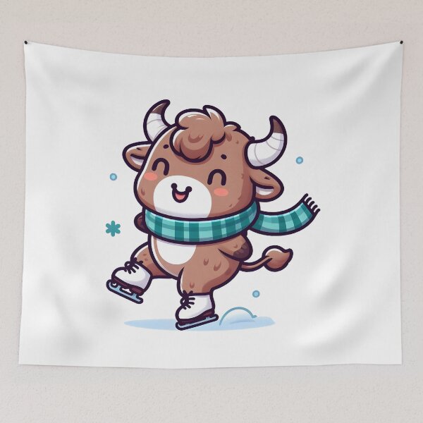 Item preview, Kawaii Playful Minotaur With Scarf Ice Skating designed and sold by CanvasCutie.