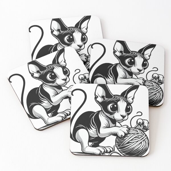 Item preview, The cartoonish sphynx cat is playing with a ball of yarn designed and sold by Svetlana Kalaturskaia.