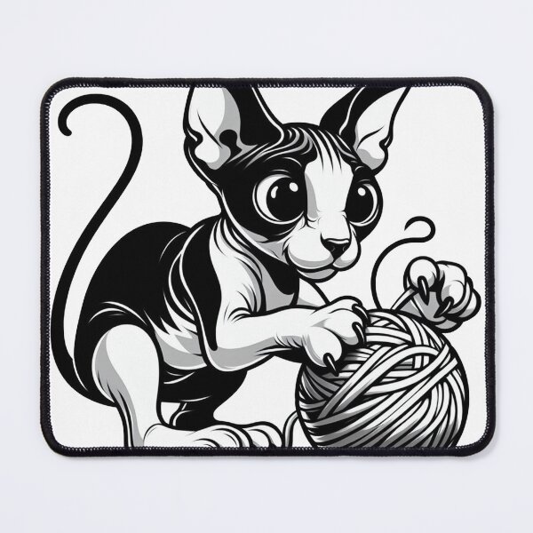 Item preview, The cartoonish sphynx cat is playing with a ball of yarn designed and sold by Svetlana Kalaturskaia.