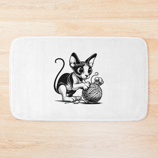 Item preview, The cartoonish sphynx cat is playing with a ball of yarn designed and sold by Svetlana Kalaturskaia.