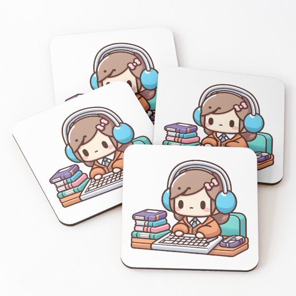 Item preview, Kawaii Librarian With Headphones Typing On A Keyboard designed and sold by CanvasCutie.
