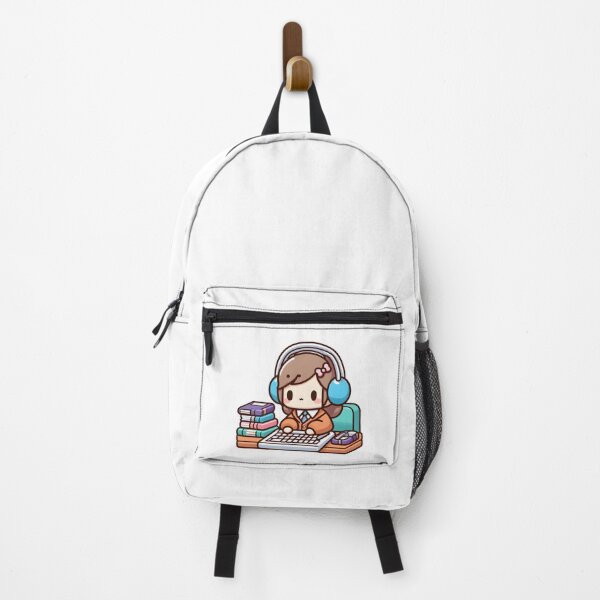 Item preview, Kawaii Librarian With Headphones Typing On A Keyboard designed and sold by CanvasCutie.