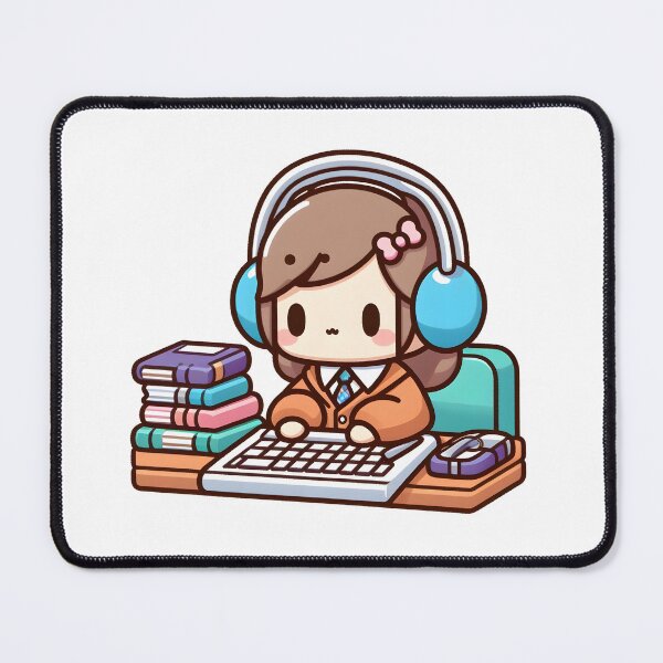 Item preview, Kawaii Librarian With Headphones Typing On A Keyboard designed and sold by CanvasCutie.