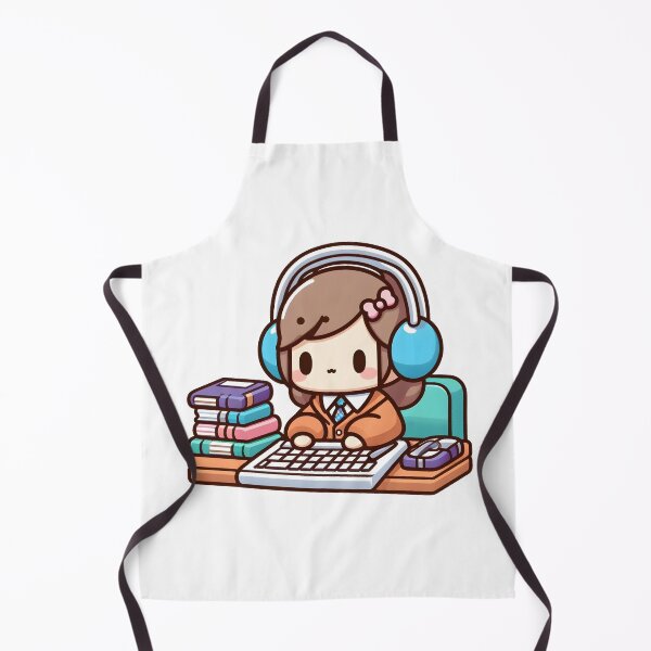 Item preview, Kawaii Librarian With Headphones Typing On A Keyboard designed and sold by CanvasCutie.