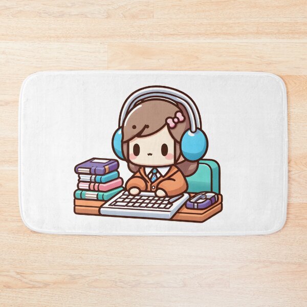 Item preview, Kawaii Librarian With Headphones Typing On A Keyboard designed and sold by CanvasCutie.