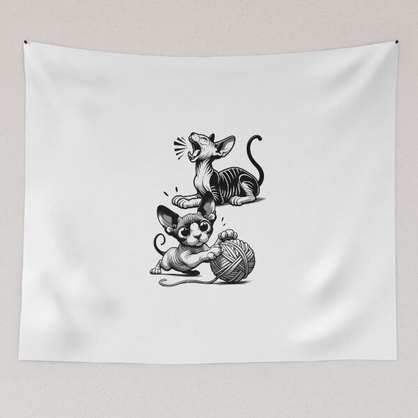 Item preview, The cartoonish sphynx cat is playing with a ball of yarn and meowing designed and sold by Svetlana Kalaturskaia.