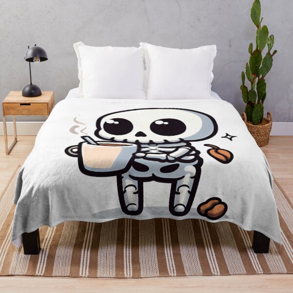 Item preview, Kawaii Chipper Skeleton With Cup Of Coffee designed and sold by CanvasCutie.