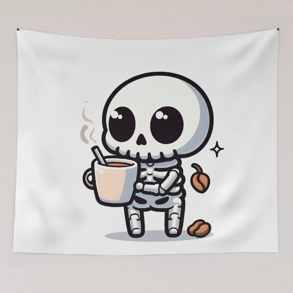 Item preview, Kawaii Chipper Skeleton With Cup Of Coffee designed and sold by CanvasCutie.