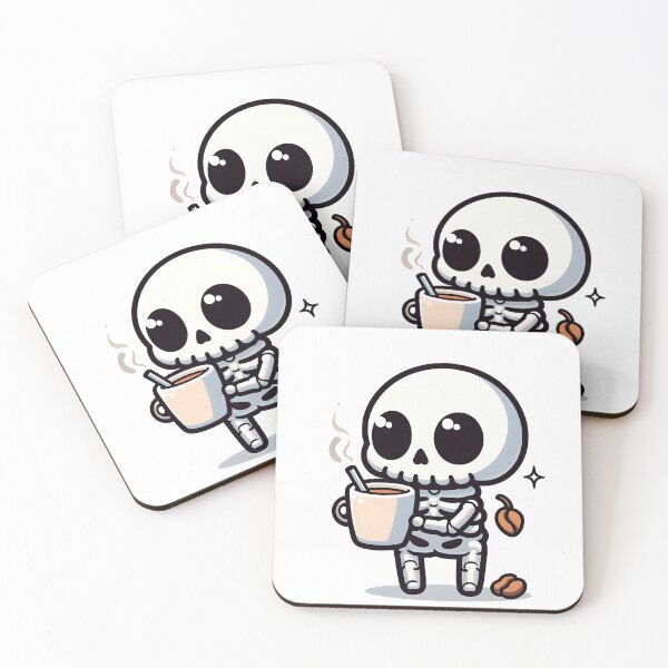 Item preview, Kawaii Chipper Skeleton With Cup Of Coffee designed and sold by CanvasCutie.