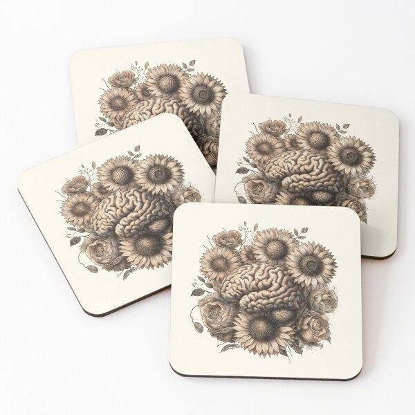 Item preview, Brain sunflowers Bloom, leaves, vintage sunflowers, Positivity, creativity, right hemisphere brain, health, Mental,  designed and sold by Collagedream.