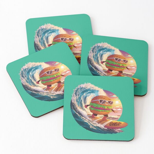 Item preview, a kawaii burger character surfing a massive wave designed and sold by brokenpones.